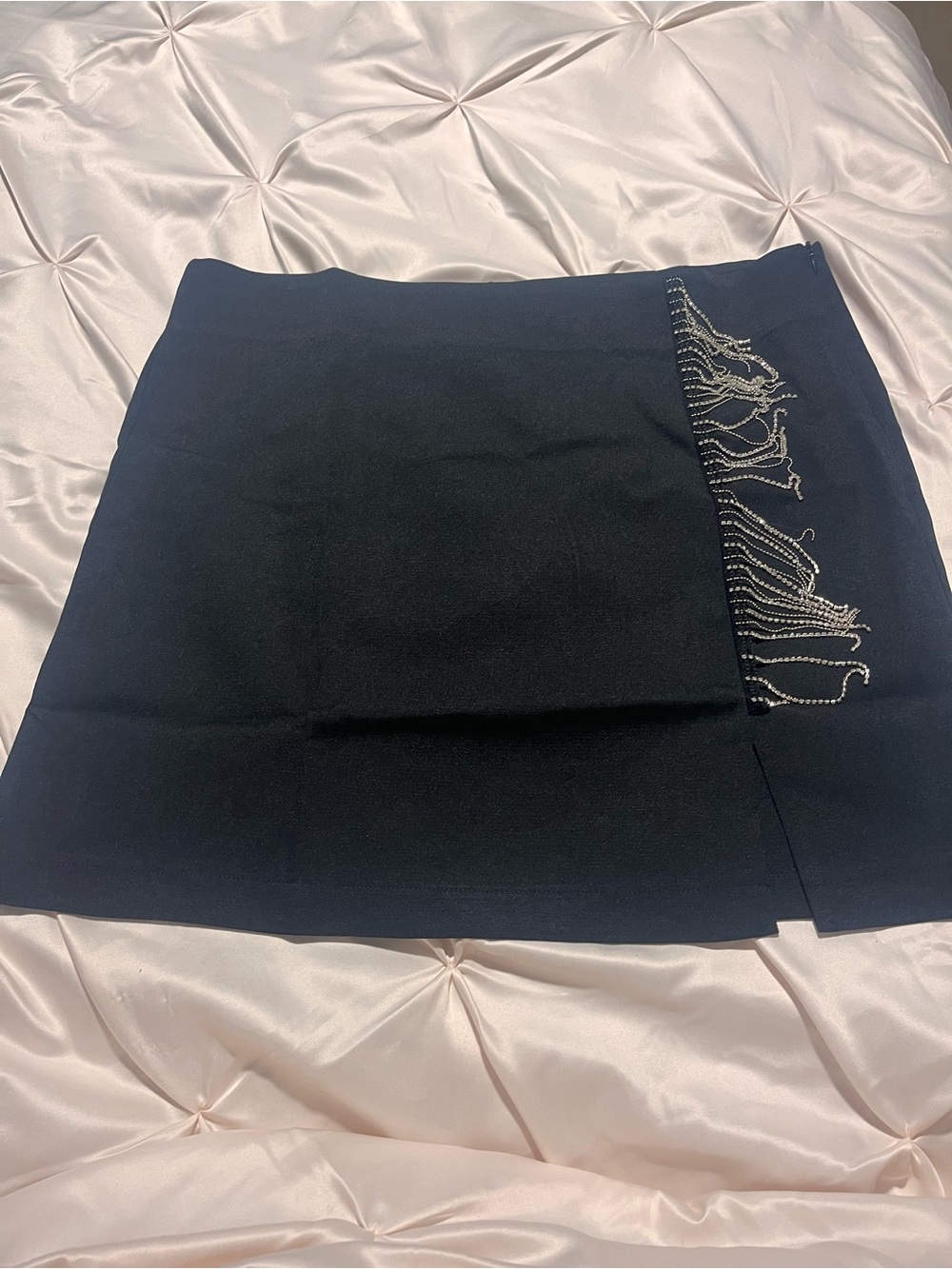 Angie Black Mini Skirt with Silver Fringe Accent